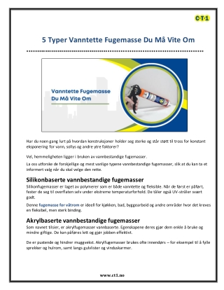 5 Typer Vanntette Fugemasse Du Må Vite Om