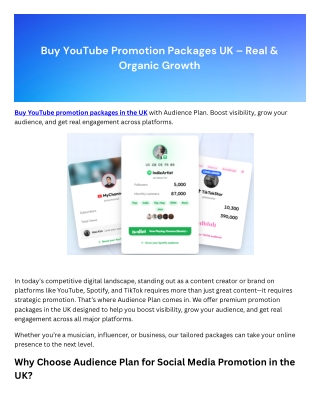 Buy YouTube Promotion packages UK