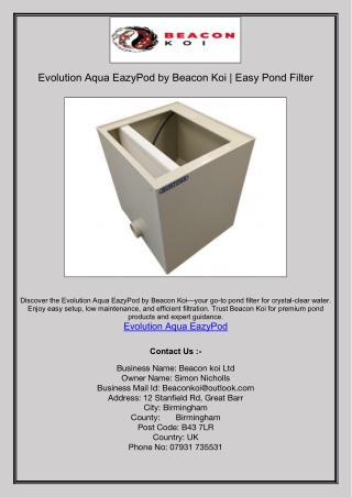 Evolution Aqua EazyPod by Beacon Koi | Easy Pond Filter