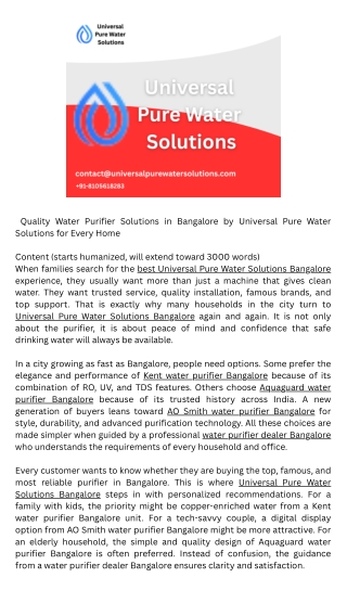 Water purifier dealer Bangalore