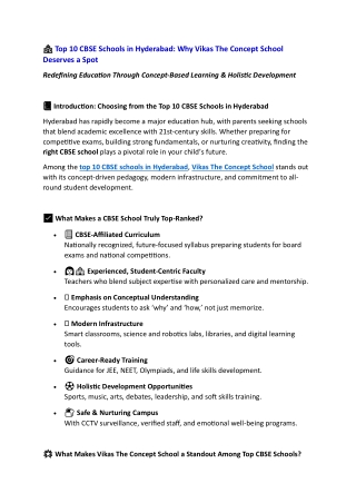 Top 10 CBSE Schools in Hyderabad | Vikas the Concept School