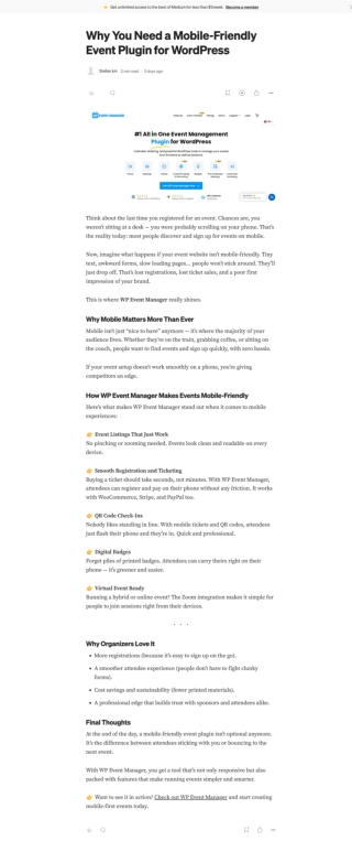 mobile friendly event plugin