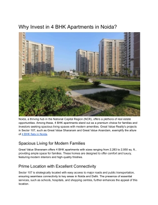Why Invest in 4 BHK Apartments in Noida