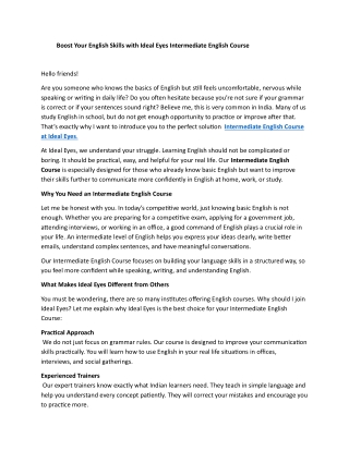 Boost Your English Skills with Ideal Eyes Intermediate English Course