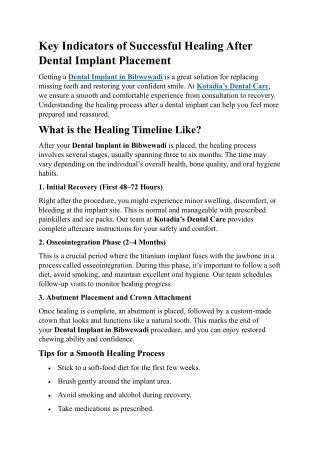 Key Indicators of Successful Healing After Dental Implant Placement