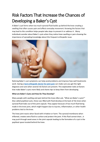 Risk Factors That Increase the Chances of Developing a Baker