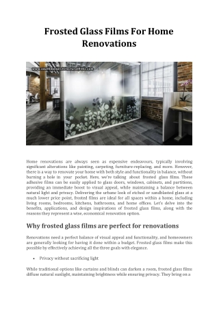 Frosted Glass Films For Home Renovations