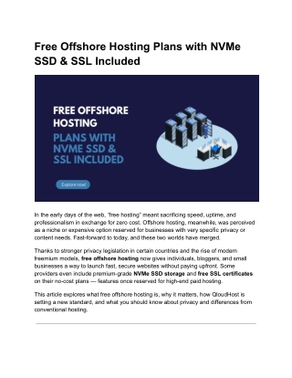 Free Offshore Hosting with NVMe SSD & Free SSL
