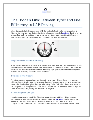 The Hidden Link Between Tyres and Fuel Efficiency in UAE Driving