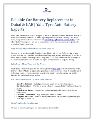 Reliable Car Battery Replacement in Dubai & UAE Yalla Tyre Auto Battery Experts