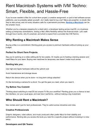 Rent Macintosh Systems with IVM Techno Smart Flexible and Hassle Free