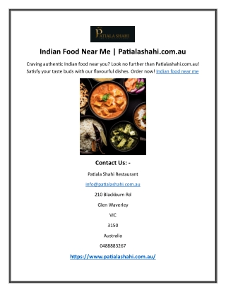 Indian Food Near Me | Patialashahi.com.au