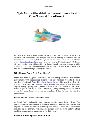 Style Meets Affordability Discover Puma First Copy Shoes at Brand Knock