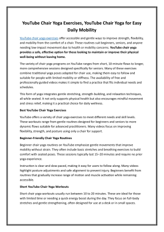 YouTube Chair Yoga Exercises, YouTube Chair Yoga for Easy Daily Mobility