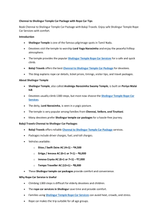 Chennai to Sholingur Temple Car Package with Rope Car Tips