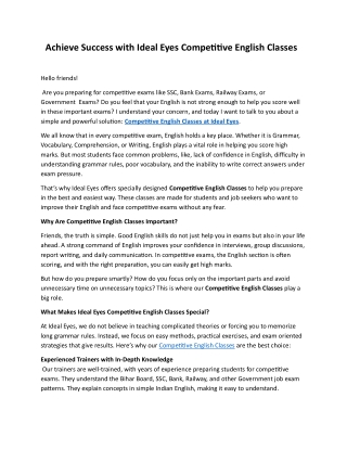 Achieve Success with Ideal Eyes Competitive English Classes