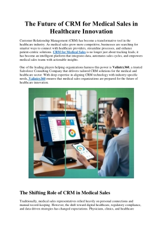 The Future of CRM for Medical Sales in Healthcare Innovation