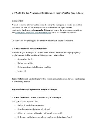 Is It Worth It to Buy Premium Acrylic Distemper Here’s What You Need to Know