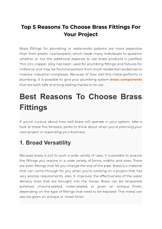 Top 5 Reasons To Choose Brass Fittings For Your Project