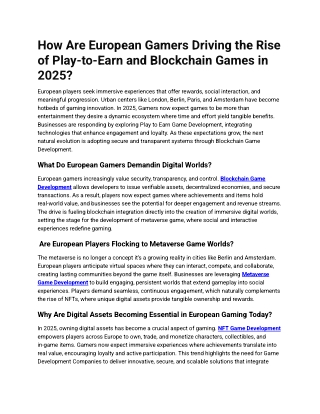 How Are European Gamers Driving the Rise of Play-to-Earn and Blockchain Games in 2025
