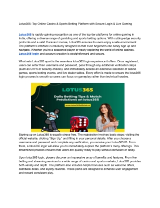 Lotus365: Top Online Casino & Sports Betting Platform with Secure Login & Live G