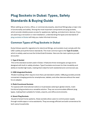 Plug Sockets in Dubai Types, Safety Standards and Buying Guide