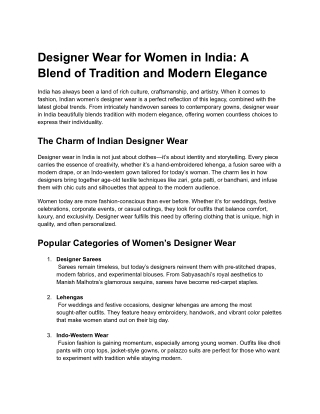 Designer Wear for Women in India_ A Blend of Tradition and Modern Elegance