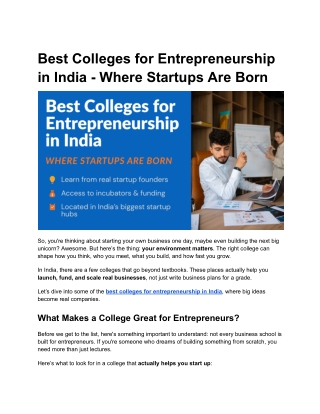Best Colleges for Entrepreneurship in India - Where Startups Are Born