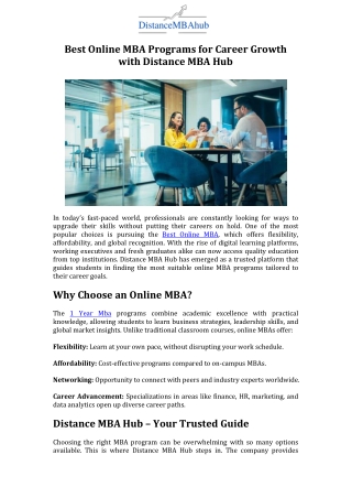 Best Online MBA Programs for Career Growth with Distance MBA Hub