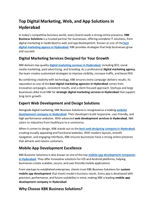 Top Digital Marketing, Web, and App Solutions in Hyderabad