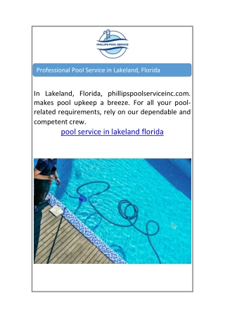 Professional Pool Service in Lakeland, Florida
