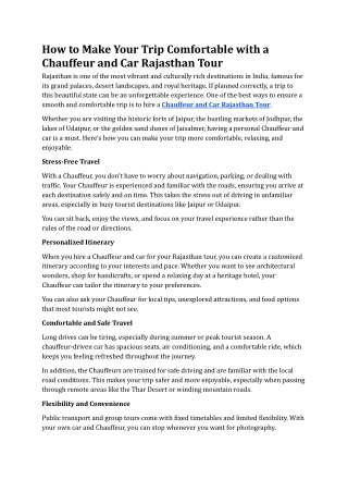 How to Make Your Trip Comfortable with a Chauffeur and Car Rajasthan Tour