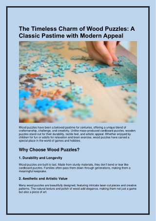 The Timeless Charm of Wood Puzzles: A Classic Pastime with Modern Appeal