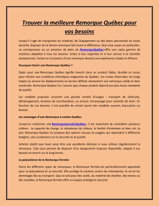 Trouver la meilleure Remorque Québec pour vos besoins