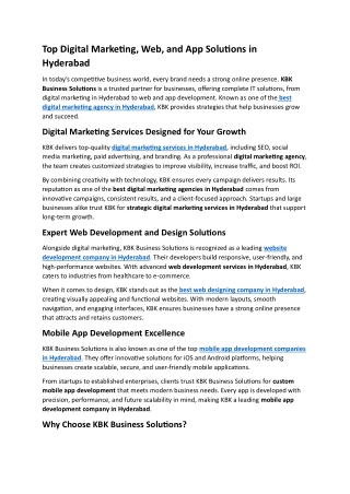 Top Digital Marketing, Web, and App Solutions in Hyderabad