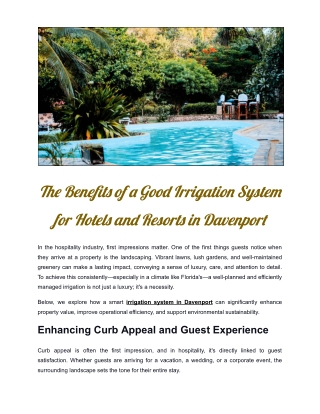 The Benefits of a Good Irrigation System for Hotels and Resorts in Davenport