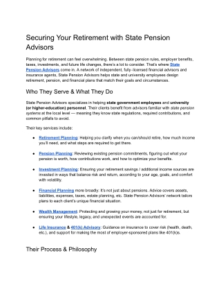 Securing Your Retirement with State Pension Advisors