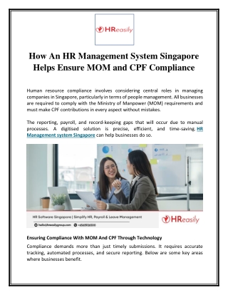 How An HR Management System Singapore Helps Ensure MOM and CPF Compliance