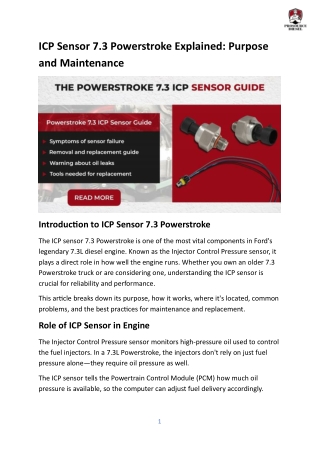 ICP Sensor 7.3 Powerstroke Explained Purpose and Maintenance