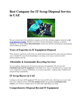 Best Company for IT Scrap Disposal Service in UAE