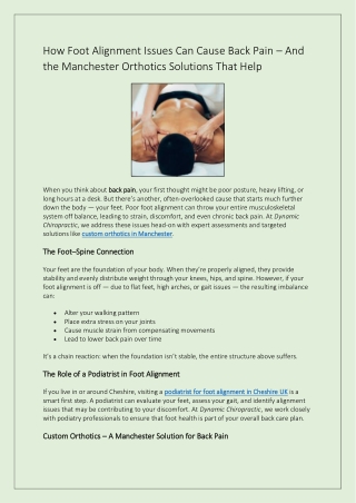How Foot Alignment Issues Can Cause Back Pain – And the Manchester Orthotics Solutions That Help