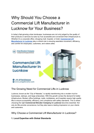 Commercial Lift Manufacturer in Lucknow