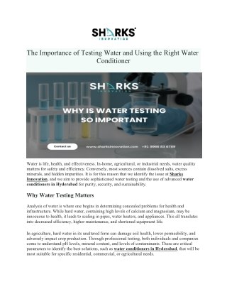 The Importance of Testing Water and Using the Right Water Conditioner