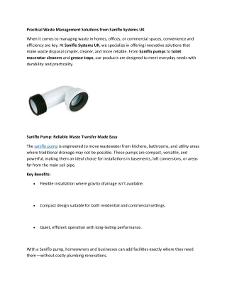 Practical Waste Management Solutions from Saniflo Systems UK