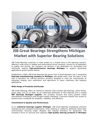 JSB Great Bearings Strengthens Michigan Market with Superior Bearing Solutions