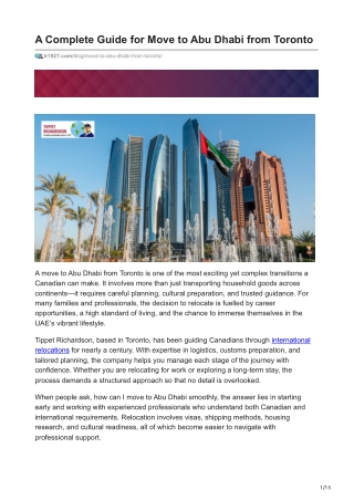 A Complete Guide for Move to Abu Dhabi from Toronto