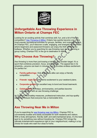 Unforgettable Axe Throwing Experience in Milton Ontario at Champs FEC