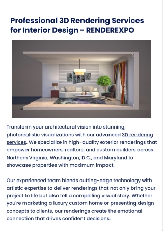 Professional 3D Rendering Services for Interior Design - RENDEREXPO