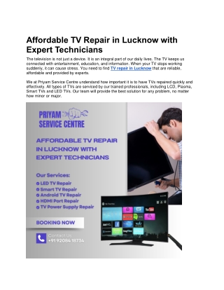 Affordable TV Repair in Lucknow with Expert Technicians