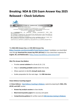 NDA CDS Exam Answer Key 2025 Released – Check Solutions